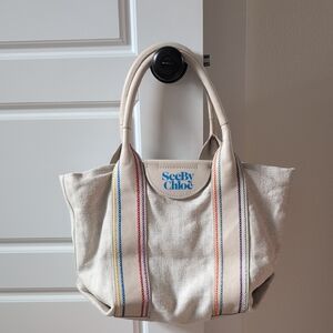 See By Chloe Cream and Blue Tote Bag with Elegant Design